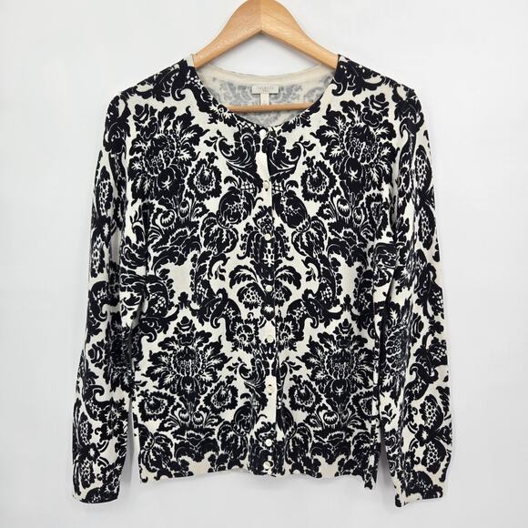 Talbots Sweaters - Talbots Black Cream Damask Floral Cardigan Sweater Grandmacore Regency Size L